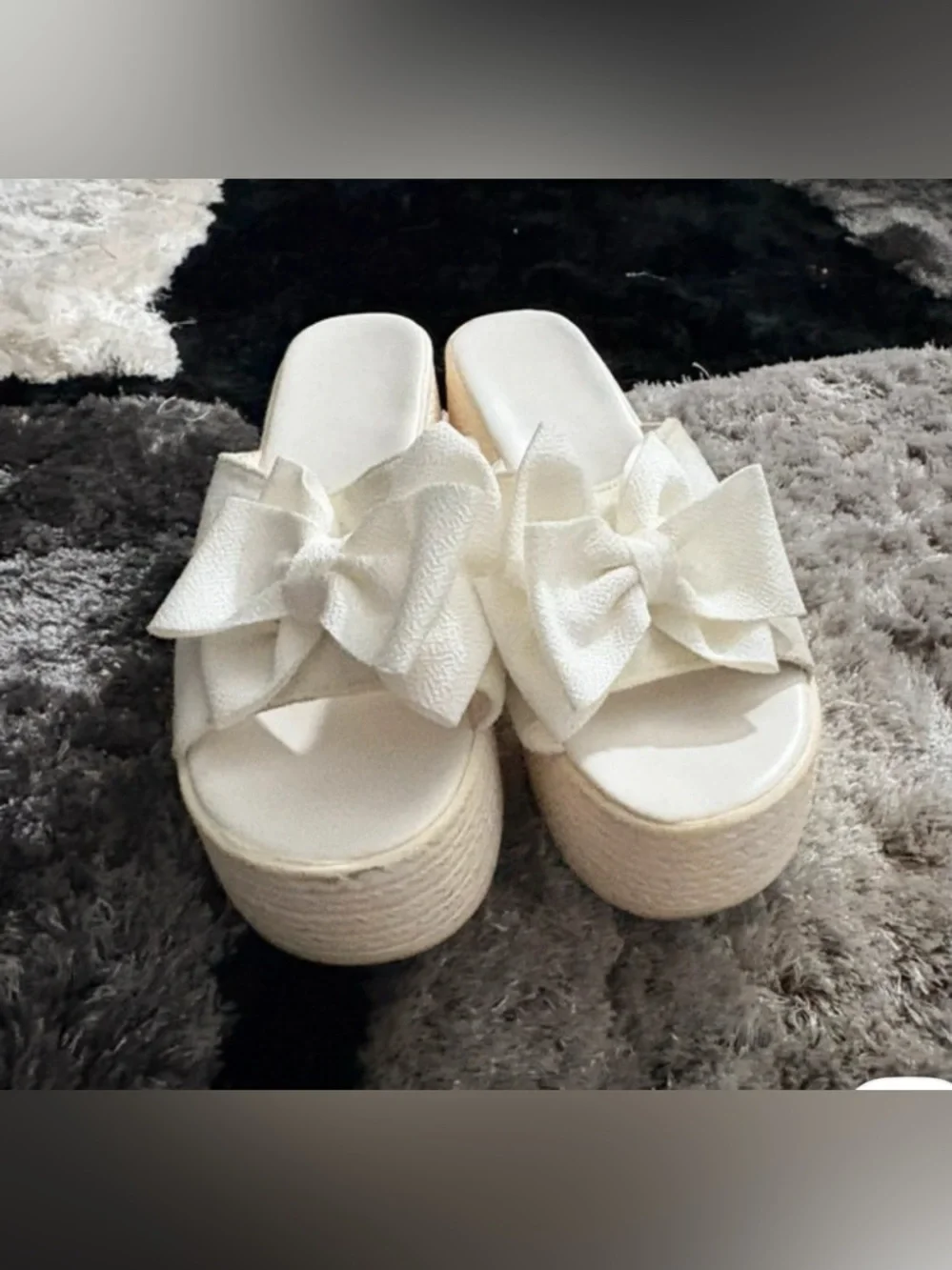New-9 White Bow Espadrille Platform Slide Sandals - Women